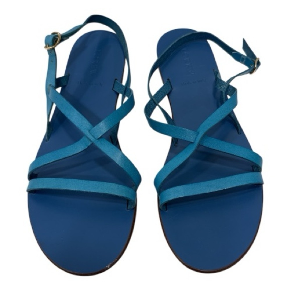 J. Crew Blue Strappy Sandals flat size 10.5 made in Italy - Picture 8 of 12